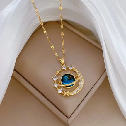 18k Gold Plated Choker Stainless Steel Zirconia Pendant Charm Necklace Code-26