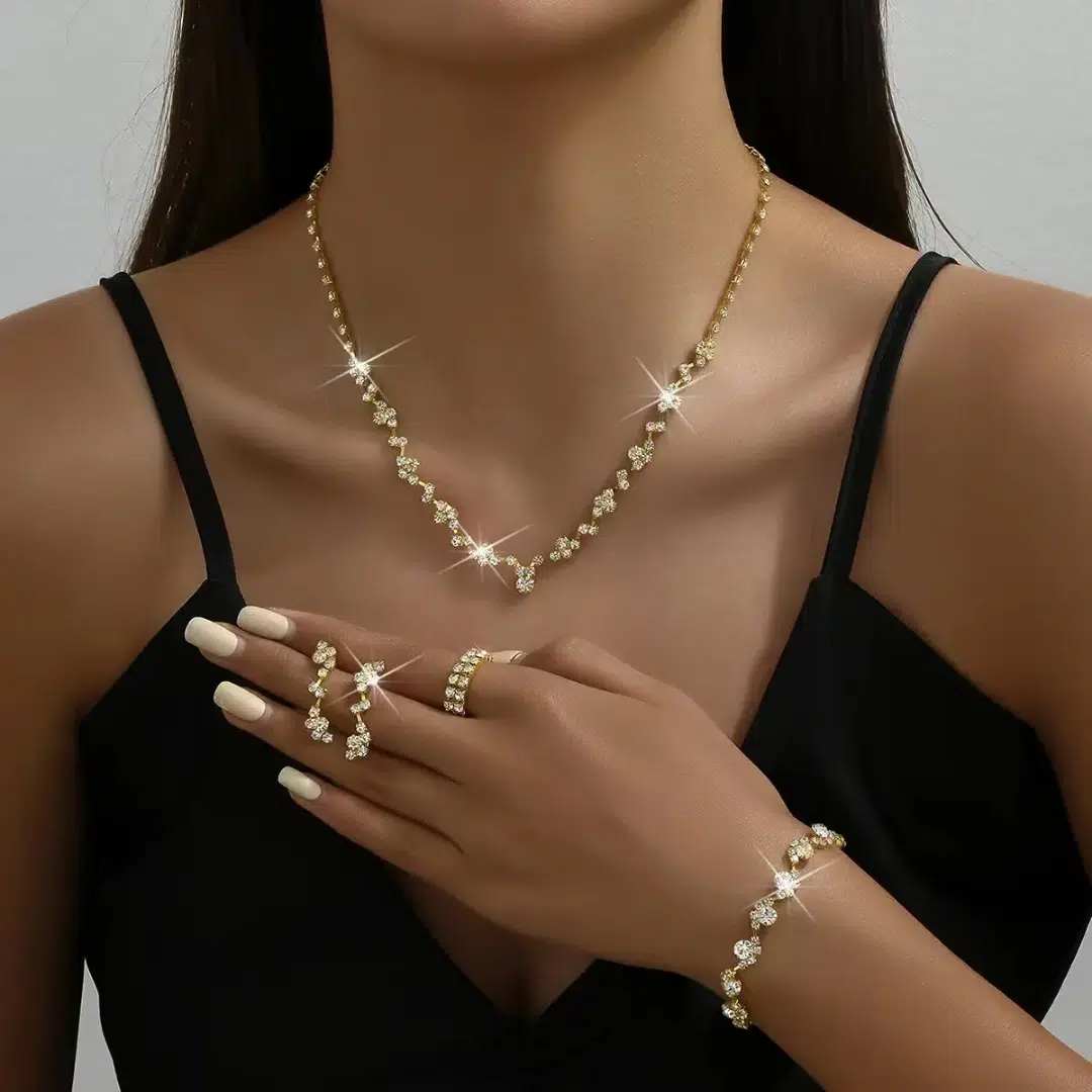 1757515878441 4 Pcs Hot Cakes Necklace Earring Bracelet Elastic Ring Jewelry Set Code-127 - Image 1