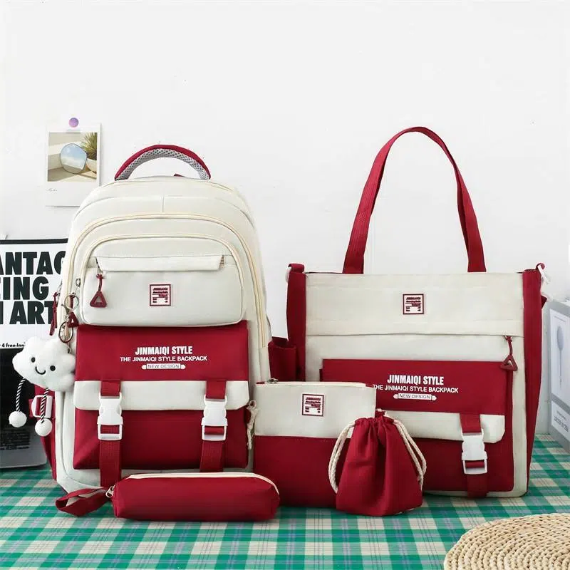 H363c49b9c7a8401e9d93784a28559840W 5 Pcs Students Fashionable Waterproof School Bag Set Red Code-181 - Image 1