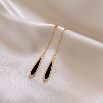 European and American Hot Sale Black Drop Tassel Long Earrings Code-205