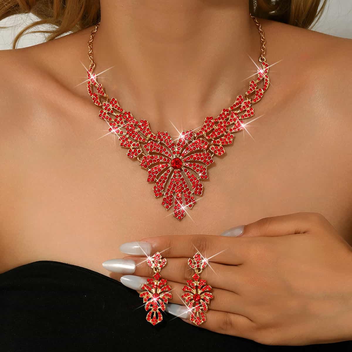 H7ce064719ecd4d9980c61932e662d85aQ Crystal Rhinestone Vintage Alloy for Evening Wedding and Party Banquet Outfits Red Code-248b - Image 1